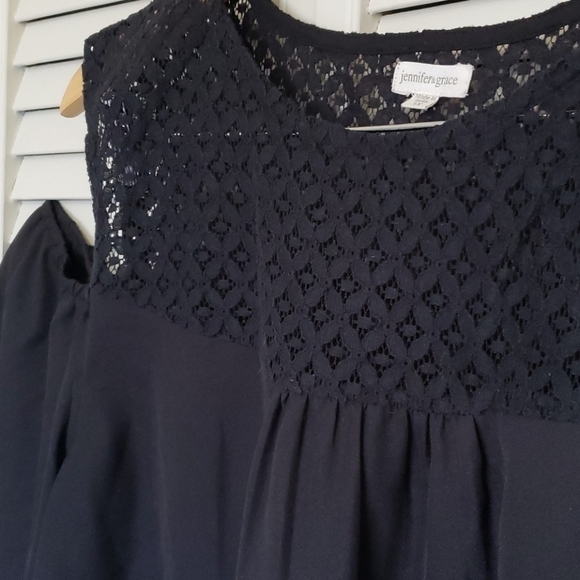 Jennifer & Grace Cold Shoulder Blouse, Black, 1X - Picture 5 of 9